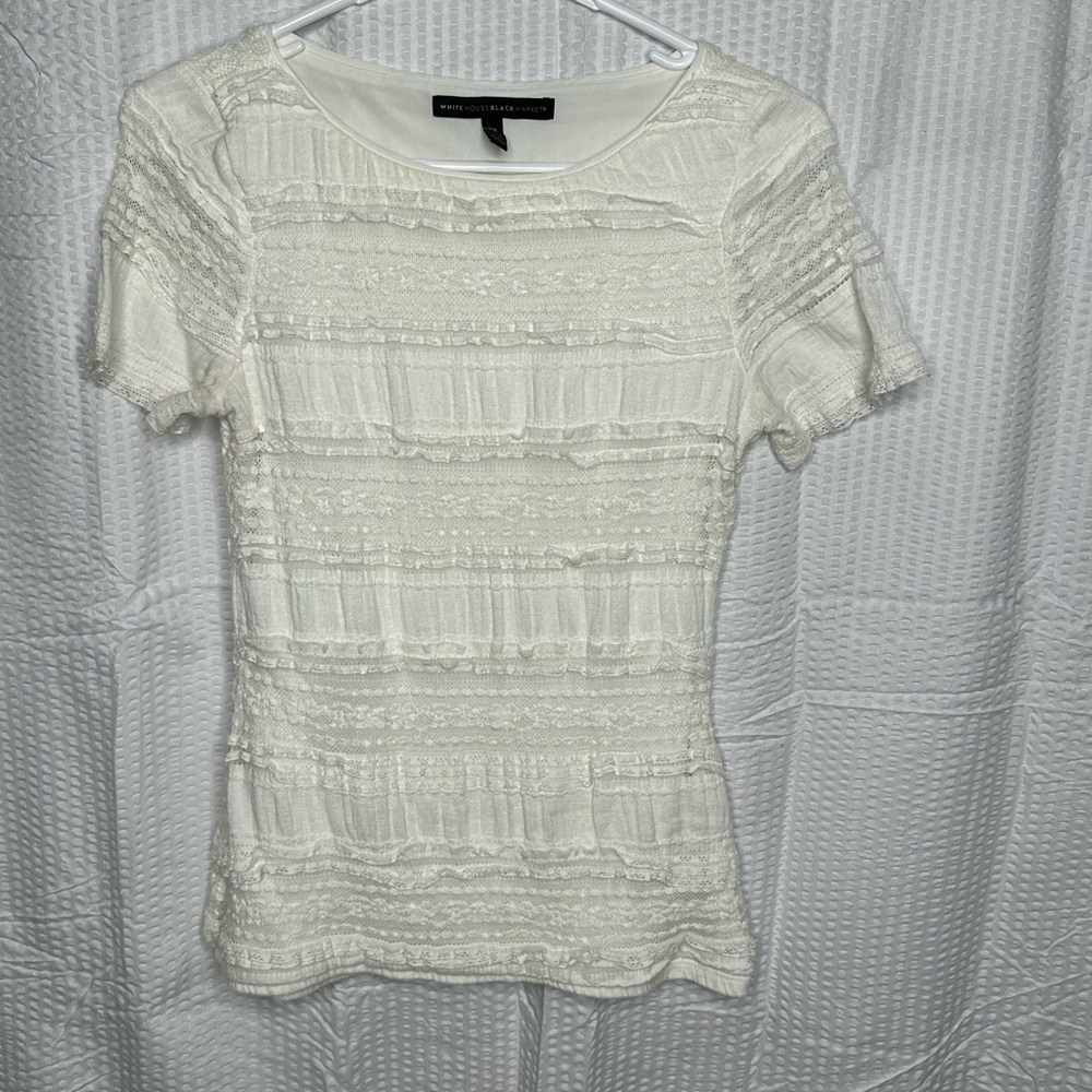 White House Black Market XS white ruffle top
